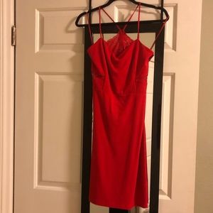 Red bodycon dress with lace back